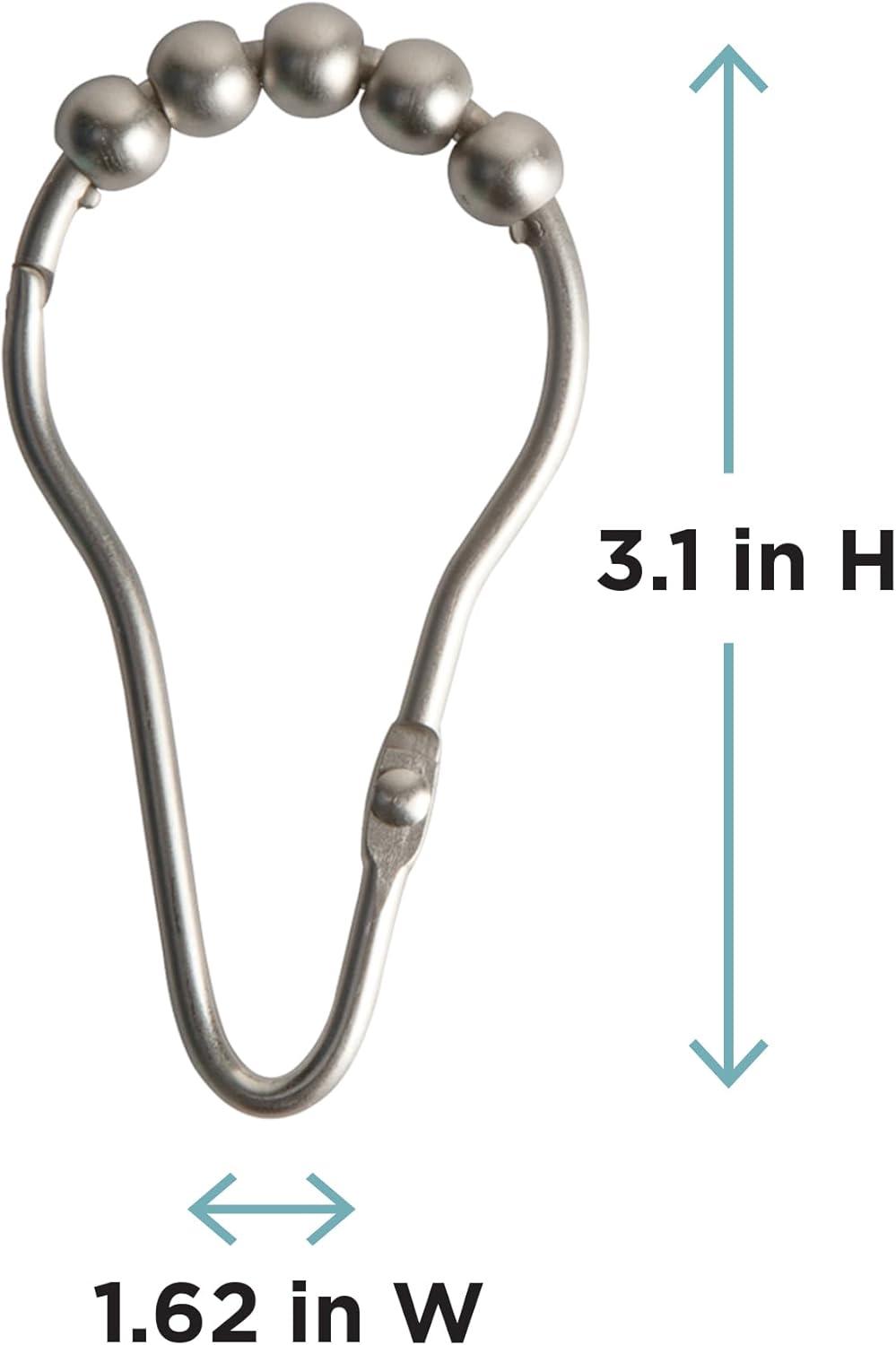 Brushed Nickel V-Hinged Roller Glide Shower Curtain Hooks