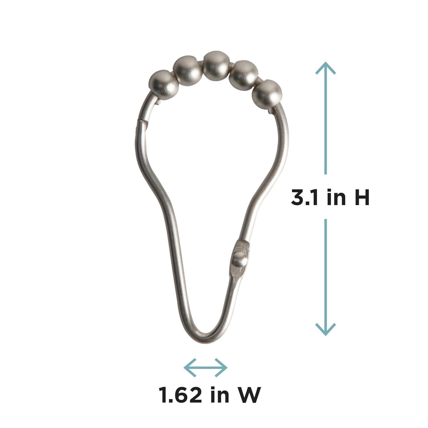 Brushed Nickel V-Hinged Roller Glide Shower Curtain Hooks