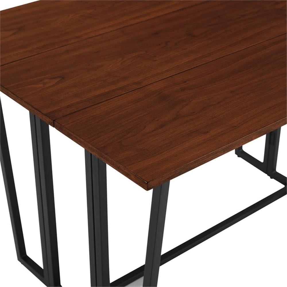 47" Dark Walnut and Black Extendable Drop-Leaf Dining Table