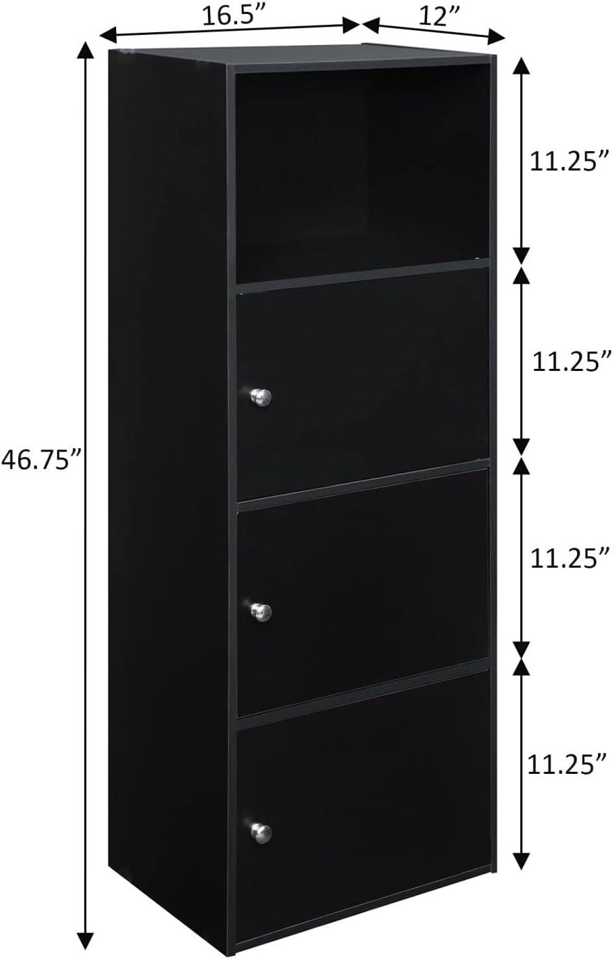 Modern Sleek Black Finish 3-Door Office Storage Cabinet
