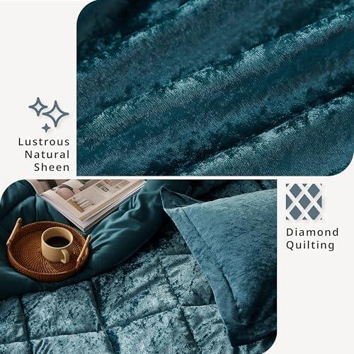 Intelligent Design King/Cal King Size Comforter Sets, 4-Piece Velvet Bedding Set for All Seasons, Teal Comforter Bed Set with Decor Pillow