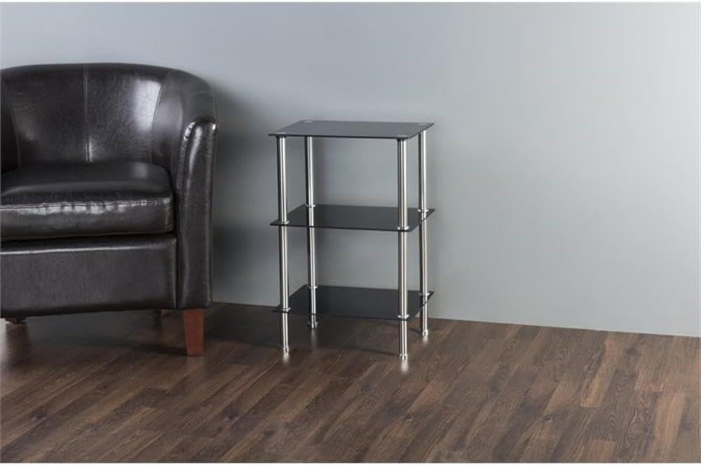 AVF Transitional Steel and Glass Small 3-Tier Shelving Unit in Black/Chrome