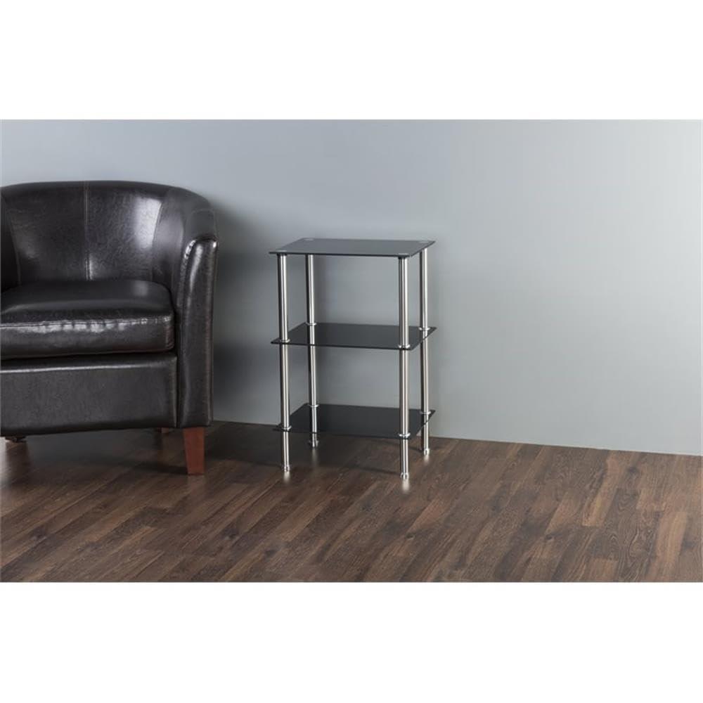 AVF Transitional Steel and Glass Small 3-Tier Shelving Unit in Black/Chrome