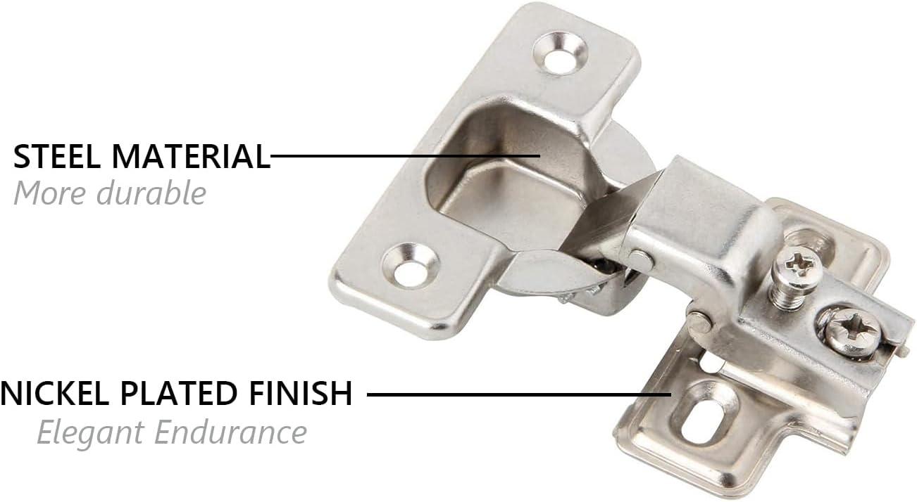 Steel Nickel Plated Self Closing Compact Cabinet Hinges, 10 Pack