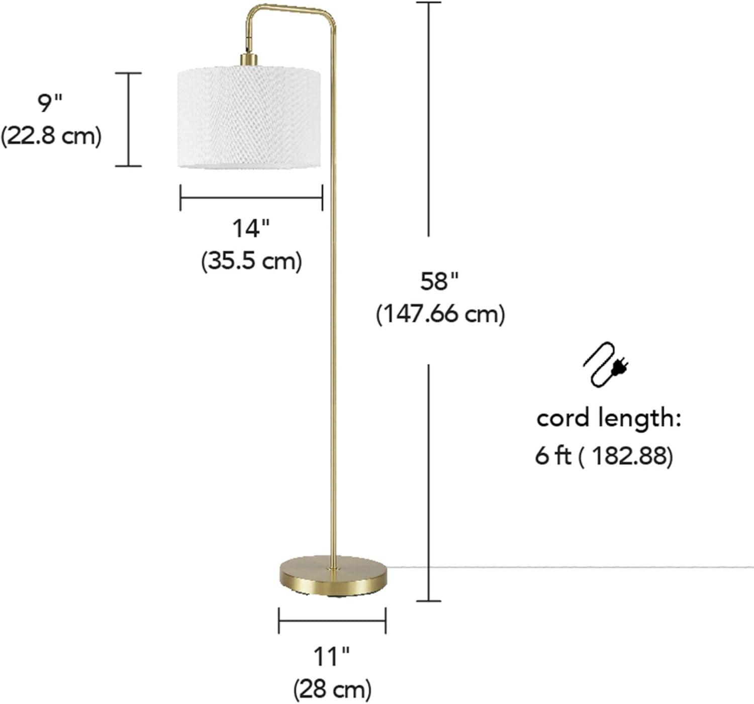 58" Brass Floor Lamp with White Linen Drum Shade