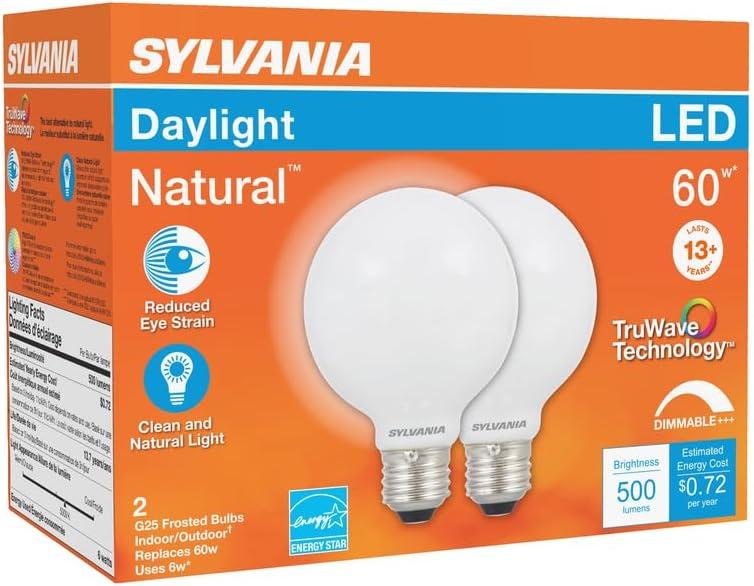 Sylvania TruWave G25 E26 (Medium) LED Bulb Daylight 60 Watt Equivalence 2 pk
