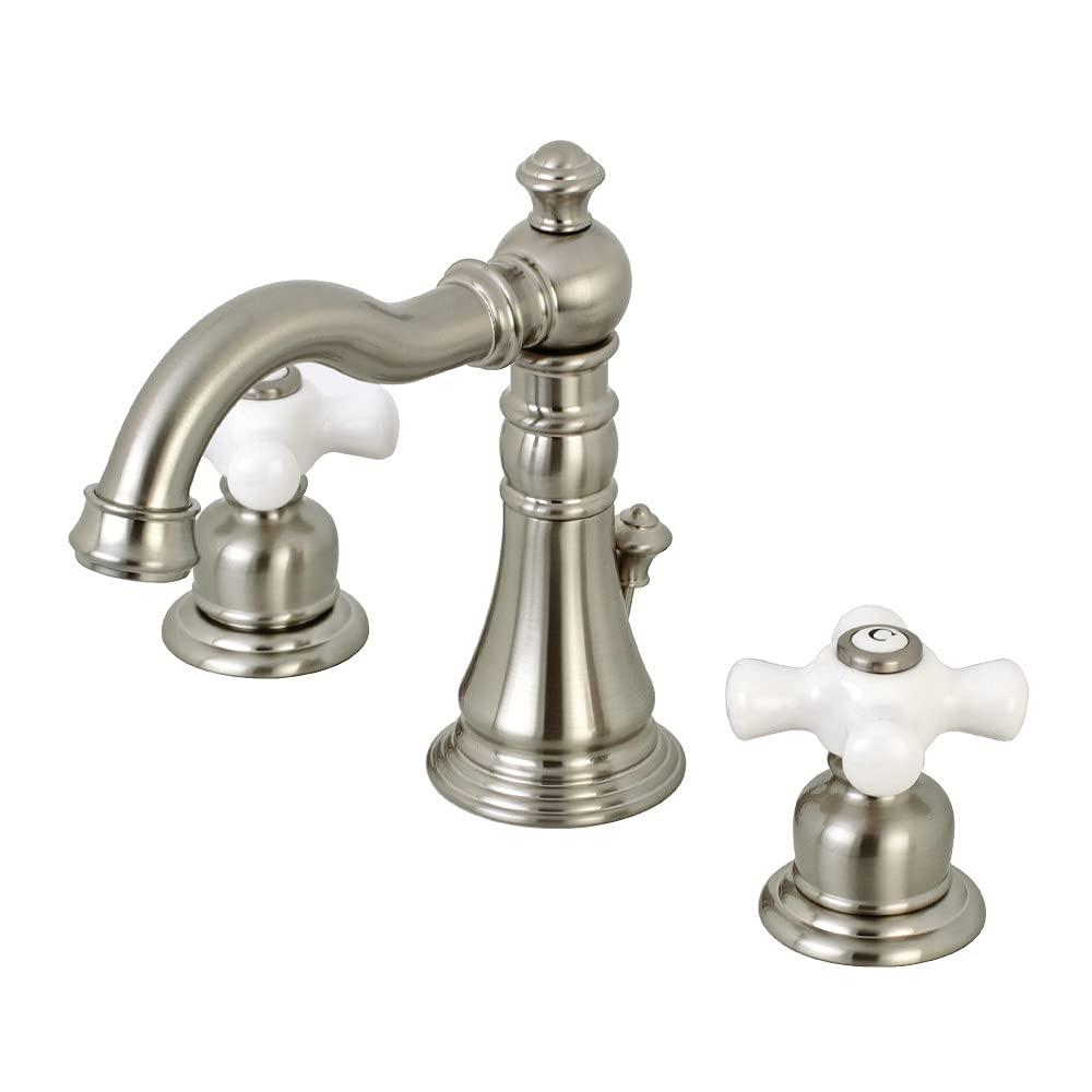 Kingston Brass American Classic Two-Handle 3-Hole Deck Mount Widespread Bathroom Faucet with Pop-Up Drain