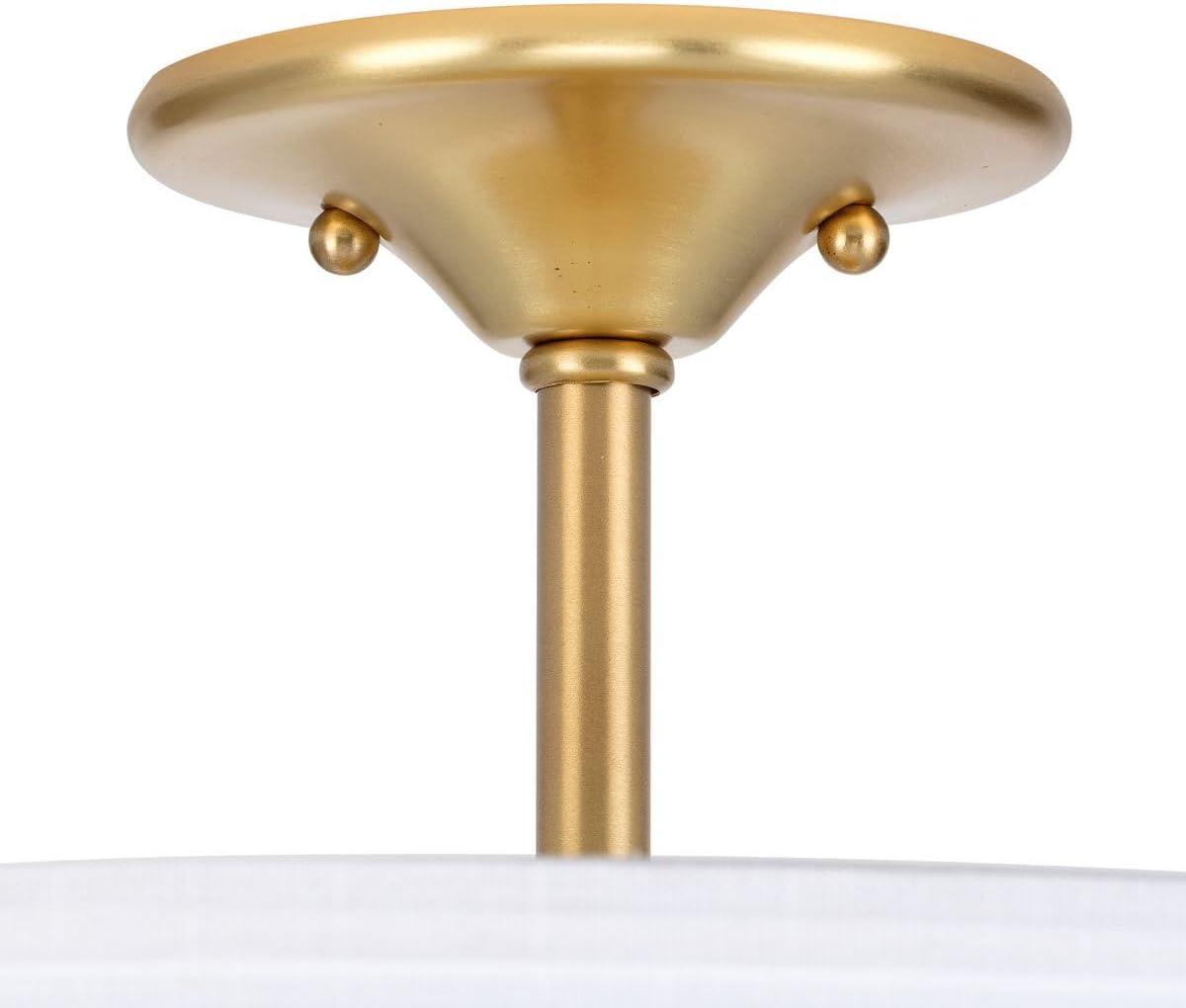 Progress Lighting, Inspire Collection, 3-Light Semi-Flush Mount, Satin Brass, Summer Linen Shade