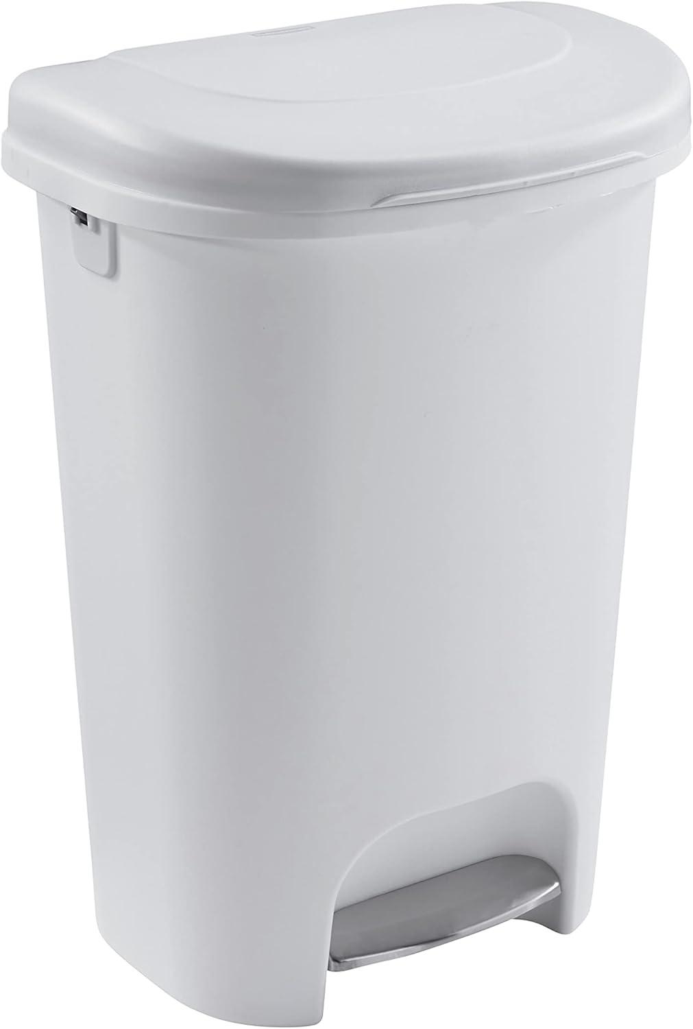 Rubbermaid, Premium Step On Wastebasket, Plastic, 13 gal, White