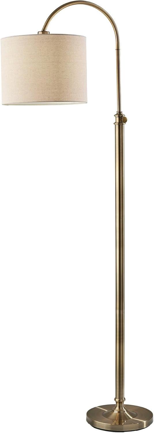 Adesso Barton Task Floor Lamp Antique Brass: Adjustable Height, Linen Shade, ETL Listed, Metal Body