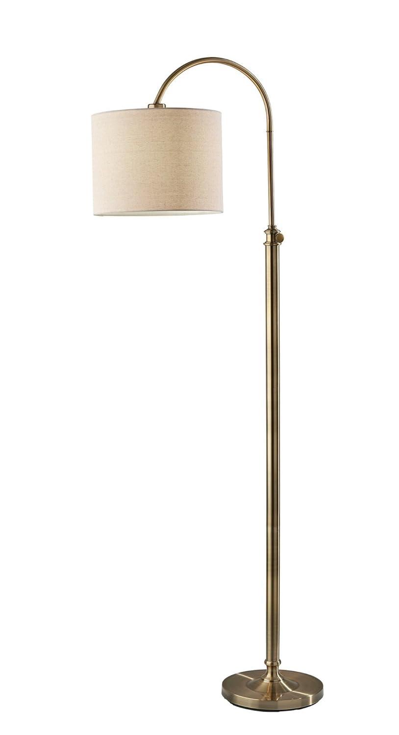 Adesso Barton Task Floor Lamp Antique Brass: Adjustable Height, Linen Shade, ETL Listed, Metal Body
