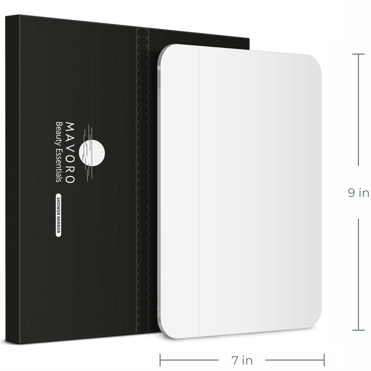 Mavoro Shaving Mirror for Shower - 3M Adhesive Shower Mirror. 7x9in Acrylic Mirror - Unbreakable Mirror with Less Fogging. Sleek Frameless Mirror. Peel and Stick Mirror, Glassless Safety Kids Mirror