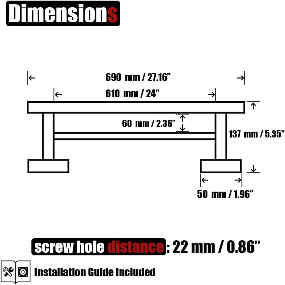 JQK Double Towel Bar 27 Inch, Brass Gold Useable Length 24 Inch 304 Stainless Steel Thicken 0.8mm Bath Towel Rack for Bathroom, Towel Holder Wall Mount, TB100L24-BG