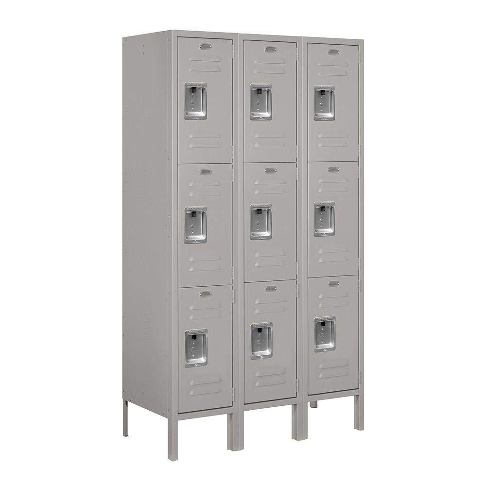 Gray Triple Tier Metal Locker with Flat Panel Doors