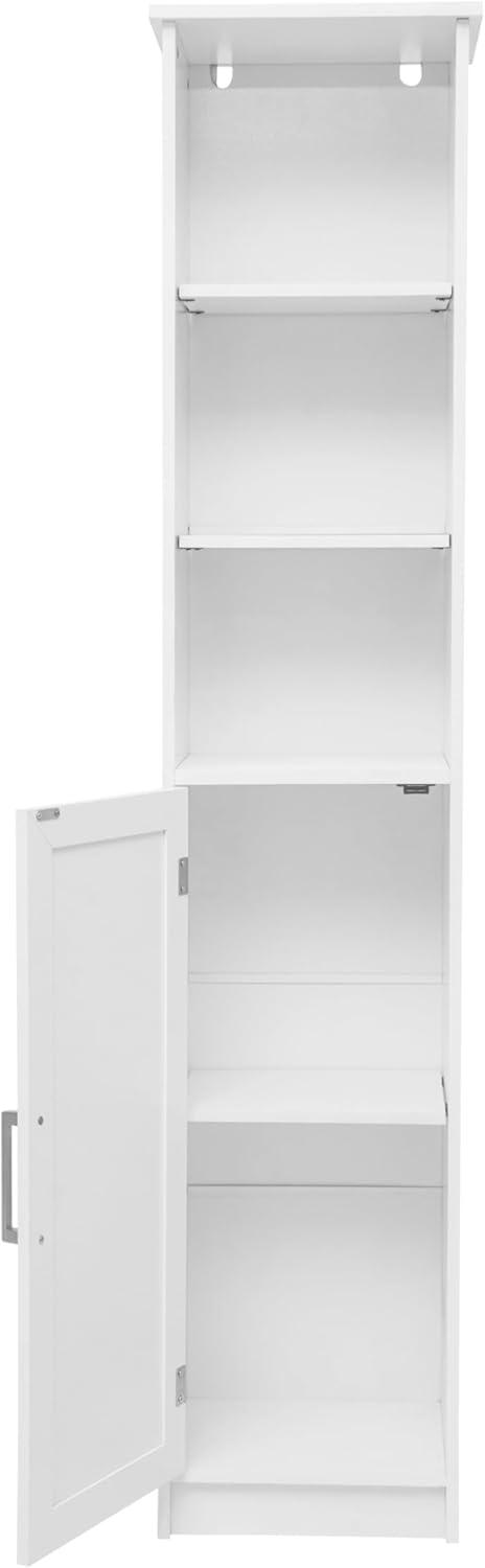 Flash Furniture Vega Freestanding Narrow Bathroom Linen Tower Storage Cabinet Organizer with Door, In-Cabinet Adjustable Shelf, and Upper Open Shelves