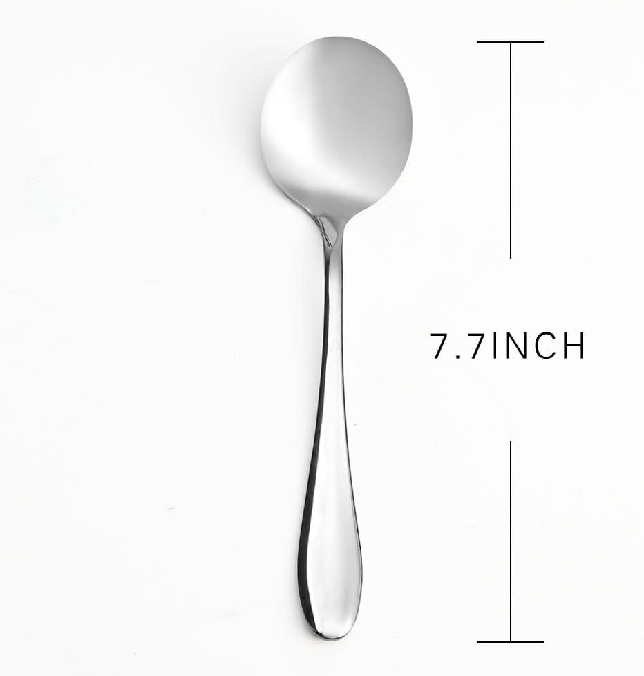 12-Piece Stainless Steel Soup Spoons Set - 7.7 Inches, Heavy Duty Round Spoons for Cereal, Soup, Soba, Bouillon or Hot Chocolate - Dishwasher Safe