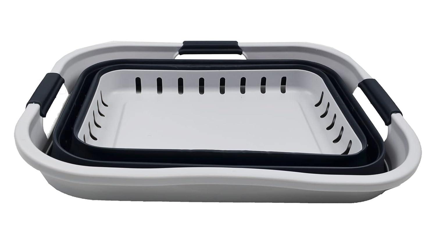 SAMMART 30L (8 gallon) Collapsible 3 Handled Plastic Laundry Basket, Grey/Slate Grey