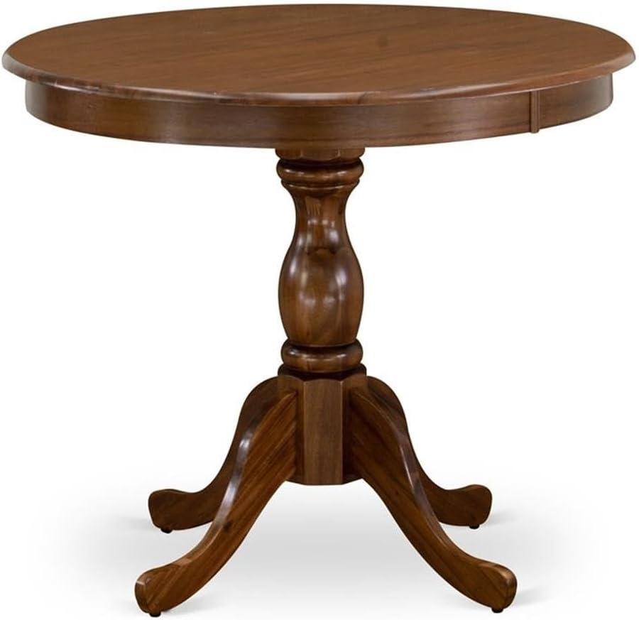 East West Furniture Antique Wood Dining Table with Pedestal Legs in Walnut