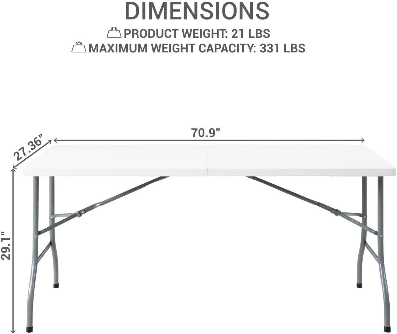 6ft Folding Table Multipurpose Foldable Dinner Table Portable Folding Rectangular Resin Table for Outdoor Camping Picnic Party by Naomi Home - White
