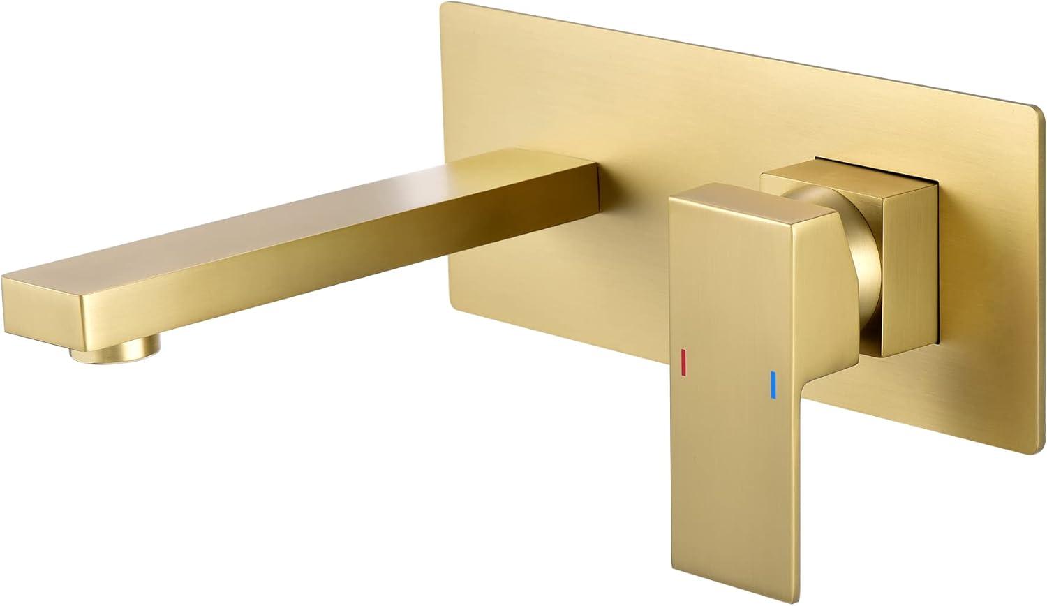 Products sumerain Wall Mount Bathroom Sink Faucet Brushed Gold and Rough in Valve Included, Left-Handed Single Handle