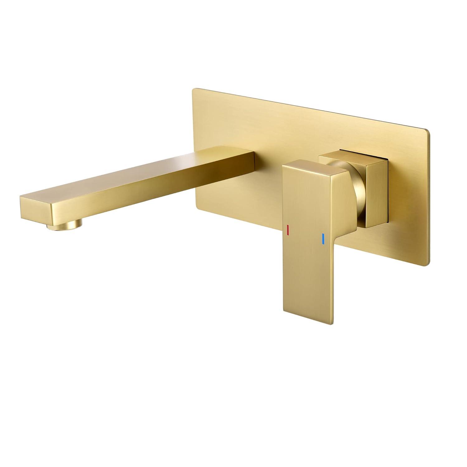 Products sumerain Wall Mount Bathroom Sink Faucet Brushed Gold and Rough in Valve Included, Left-Handed Single Handle