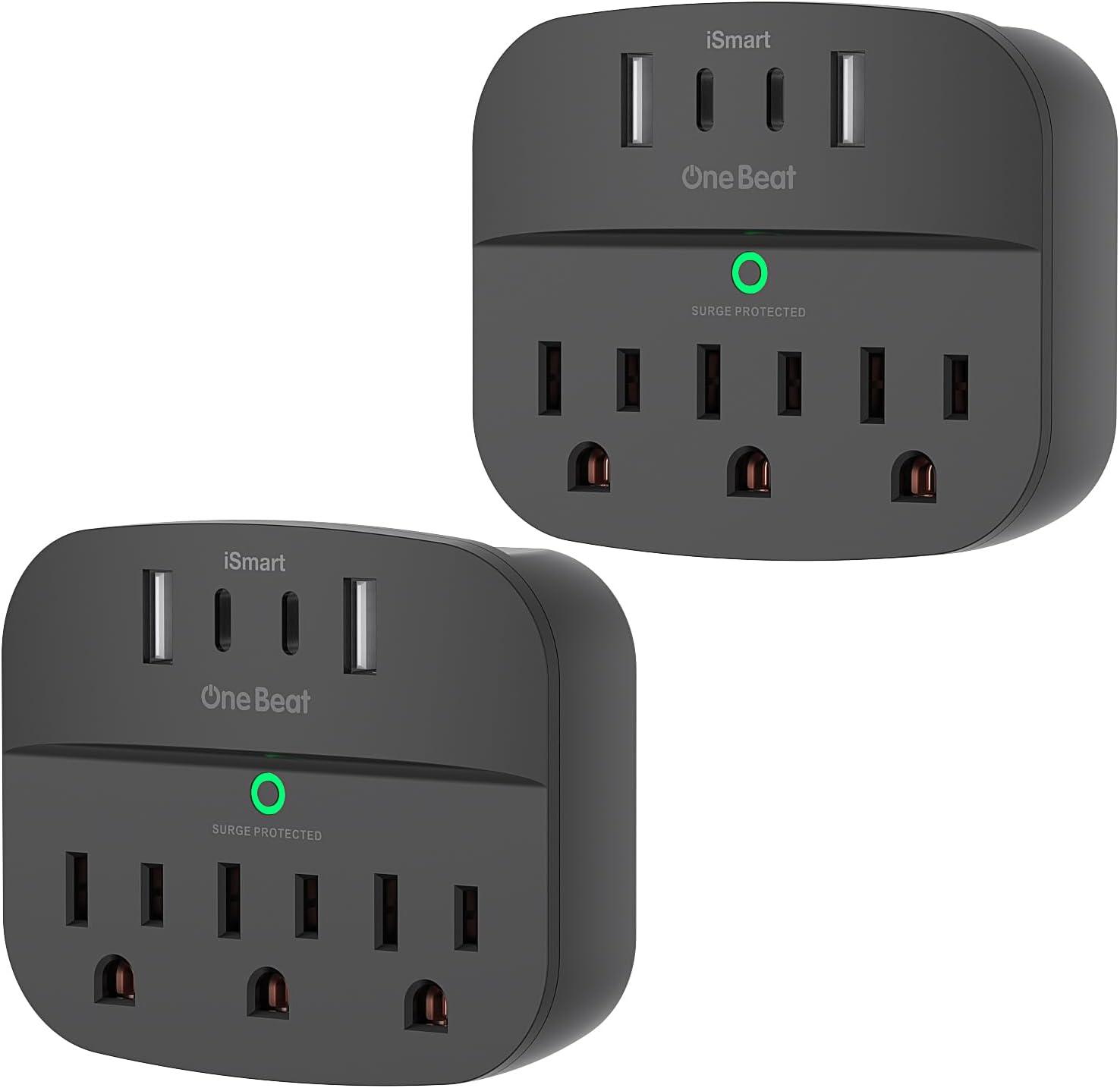 White Compact Surge Protector Wall Tap with USB Ports