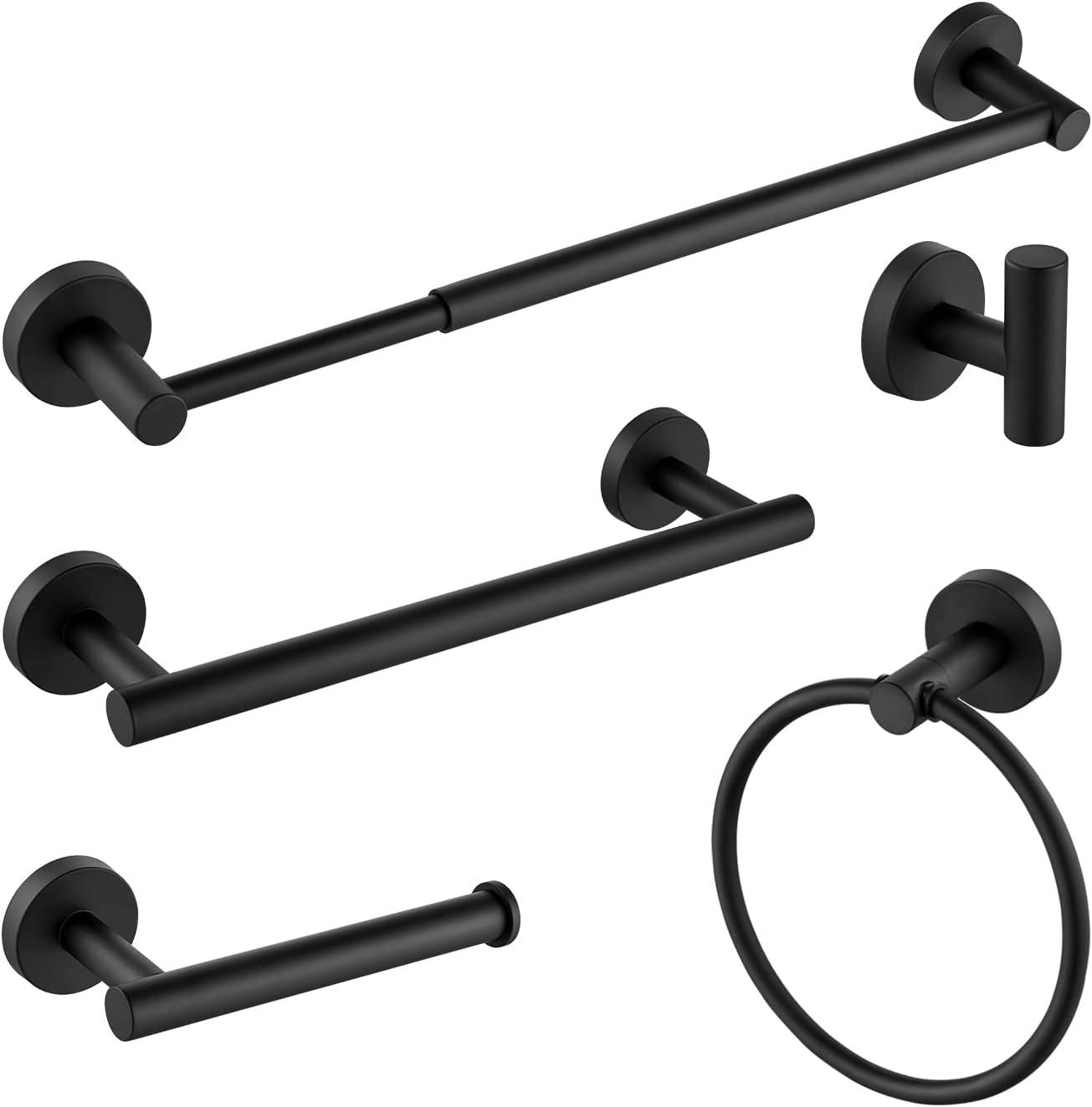 Matte Black 5-Piece Stainless Steel Bathroom Hardware Set