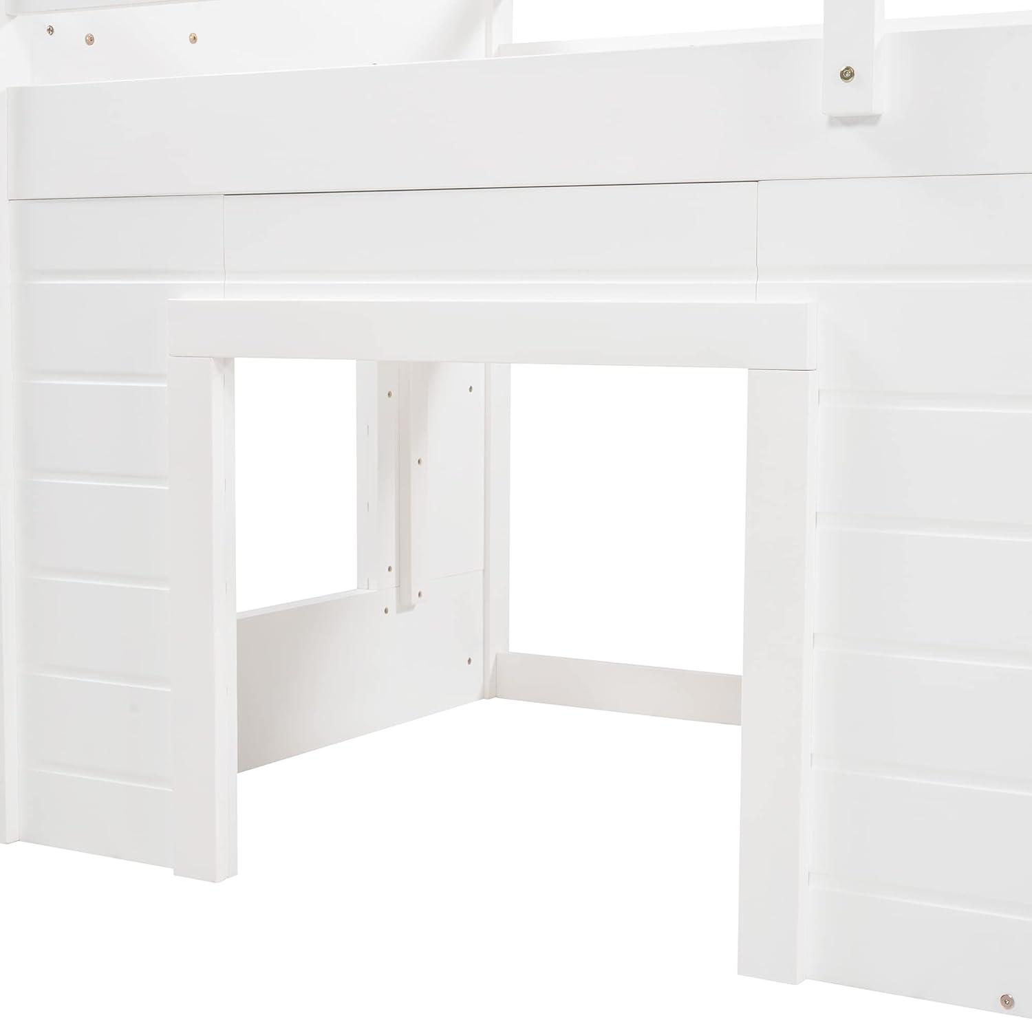 Harper & Bright Designs Low Loft Beds with Storage Drawers, Wooden Twin Loft Bed with Cabinet and Bedside Tray, Kids Loft Bed for Girls & Boys (Twin, White)