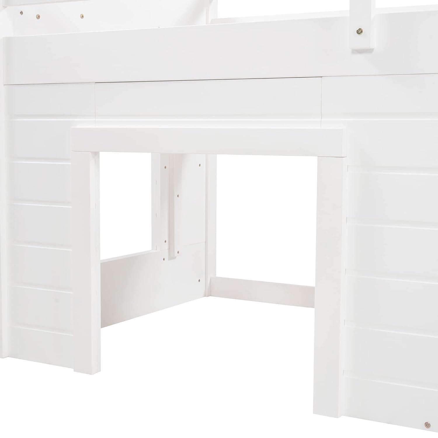 Harper & Bright Designs Low Loft Beds with Storage Drawers, Wooden Twin Loft Bed with Cabinet and Bedside Tray, Kids Loft Bed for Girls & Boys (Twin, White)