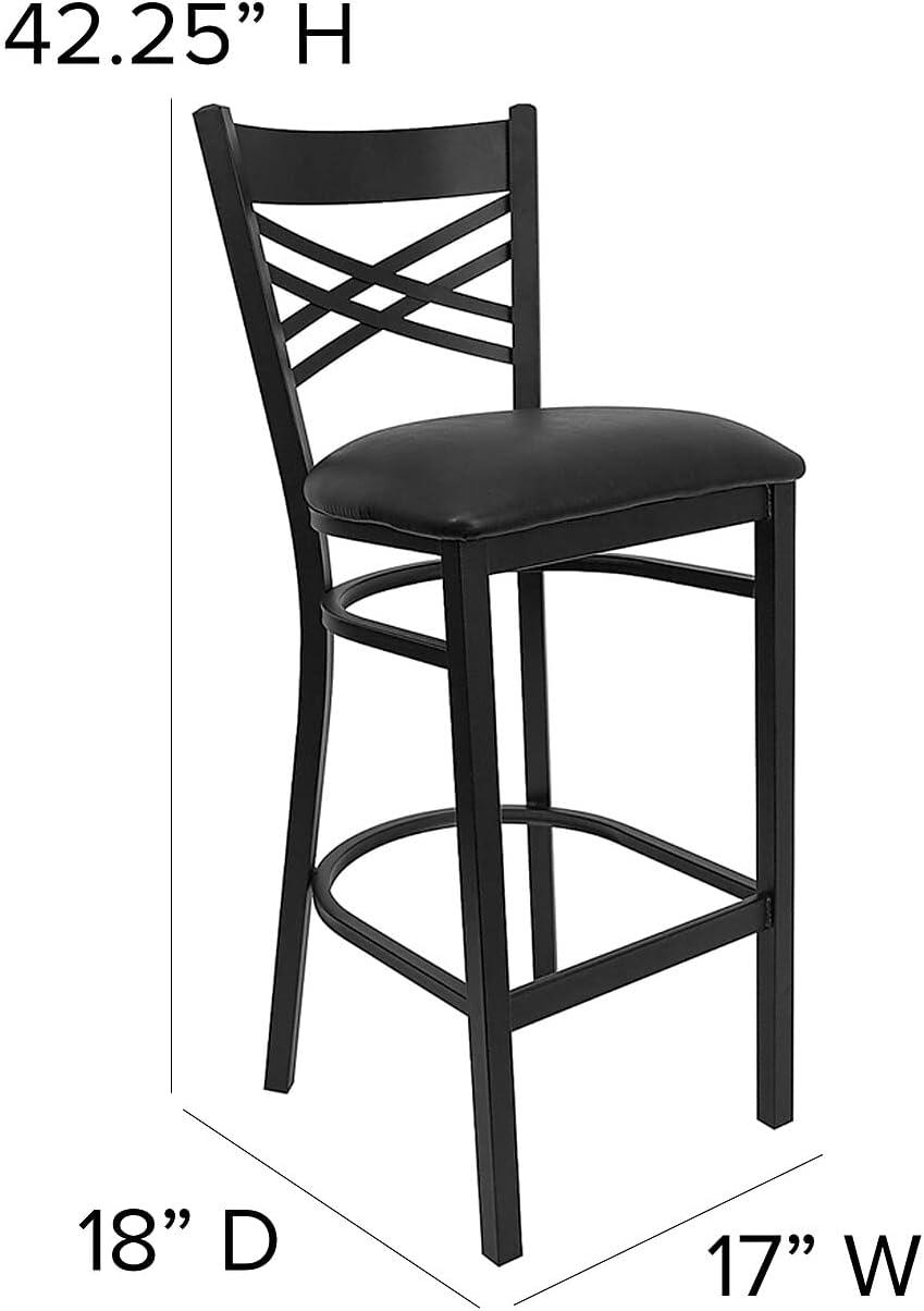 Elegant Black Metal Barstool with X-Back & Black Vinyl Seat