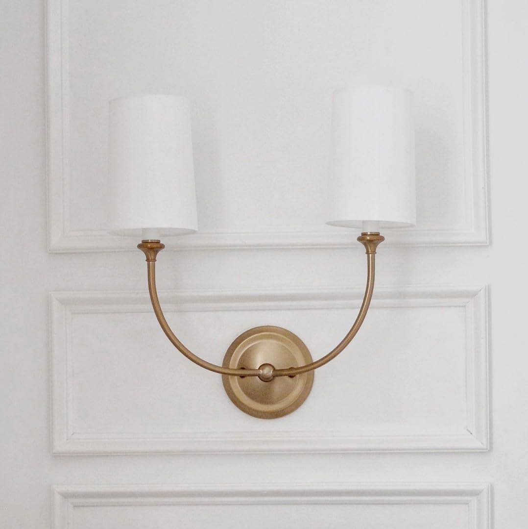 Sylvan Vibrant Gold Brass 2-Light Dimmable Sconce with Silk Shade