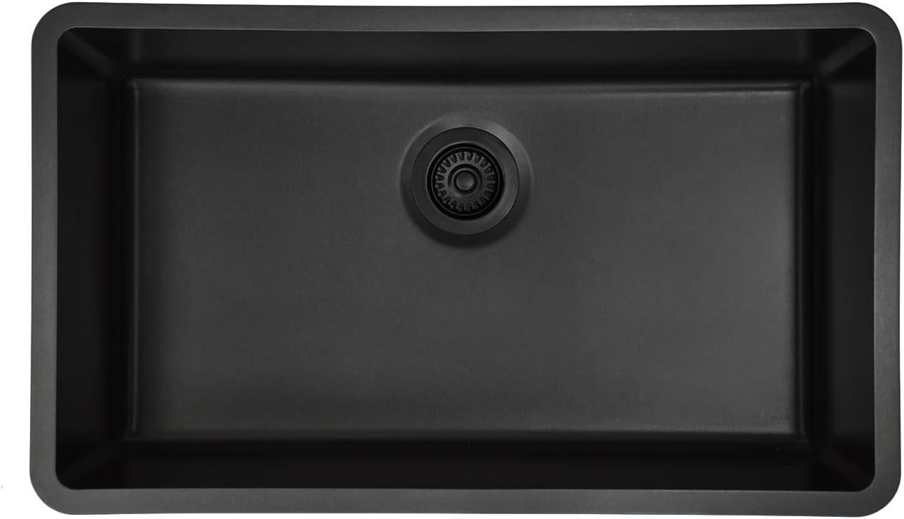 Lexicon LP-1000-K 32" x 19" Quartz Kitchen Sink, Single Bowl Sink, Drop-in Sink, Undermount Sink, Granite Kitchen Sink, with Steel Grids and Basket Strainer, Disposal Flange