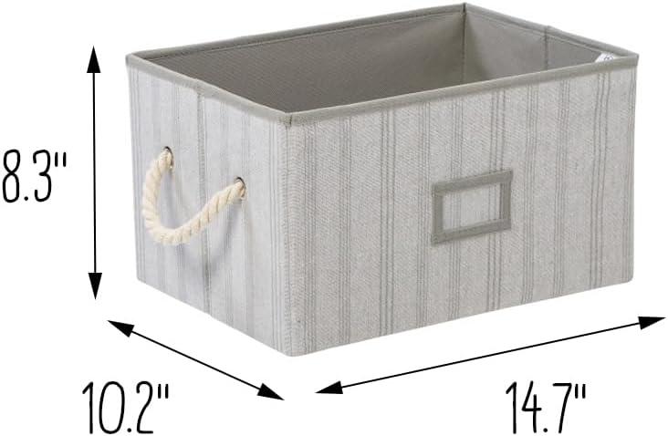 Honey-Can-Do Set of 3 Folding Large Fabric Storage Bins with Handles, Gray Stripes