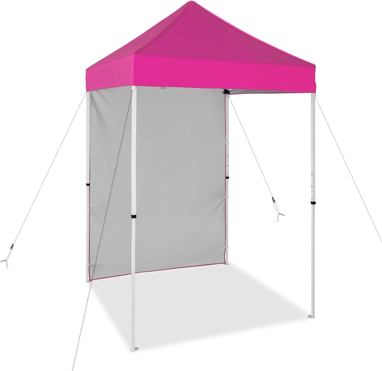 EAGLE PEAK Straight Leg Outdoor Portable Canopy Tent with One Removable Sunwall 5 x 5 ft, Carry Bag Included, Pink