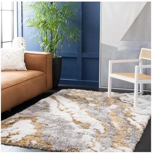 SAFAVIEH Horizon Konstantinos Abstract Shag Area Rug, Grey/Gold, 10' x 14'