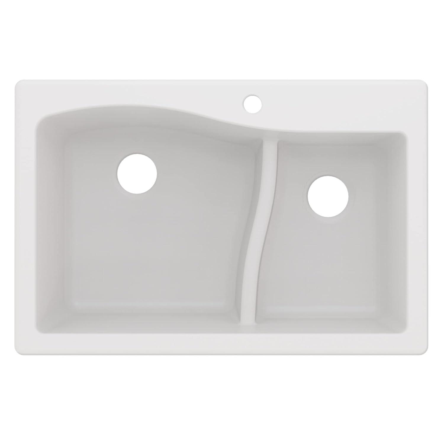 Kraus KRAUS Quarza™ 33" L Dual Mount 60/40 Double Bowl Granite Kitchen Sink and Strainers KGD-442WHITE-PST1-WH