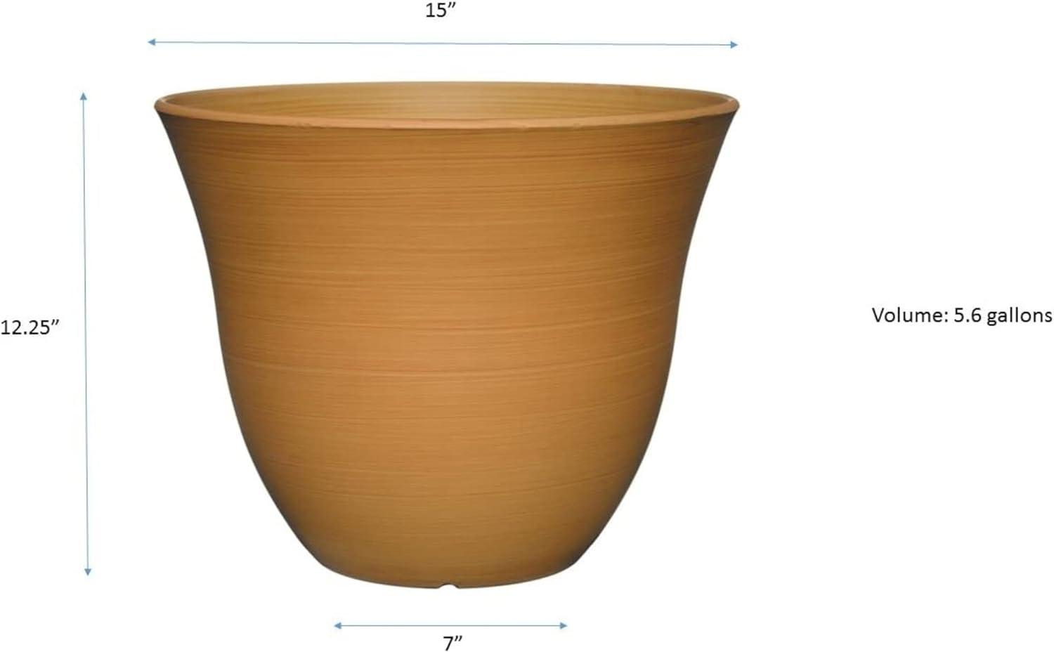 15-Inch Bamboo Brown Resin Outdoor Indoor Planter