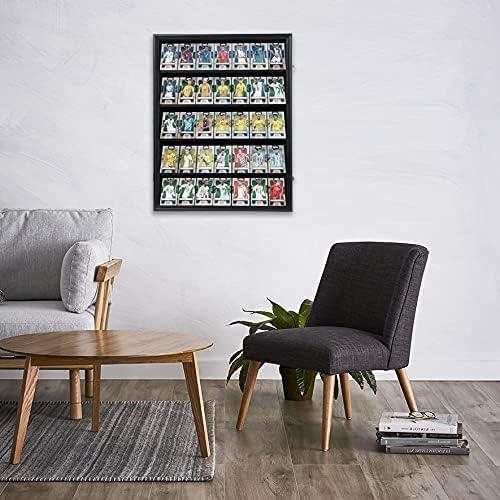 Estuche para Exhibición de Tarjetas Deportivas de 35 Grados: Marco de Exhibición de Tarjetas de Béisbol con Protección UV Gabinete de Pared con Cerradura Transparente para Tarjetas Coleccionables de Baloncesto Negro Vertical