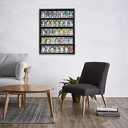 Estuche para Exhibición de Tarjetas Deportivas de 35 Grados: Marco de Exhibición de Tarjetas de Béisbol con Protección UV Gabinete de Pared con Cerradura Transparente para Tarjetas Coleccionables de Baloncesto Negro Vertical