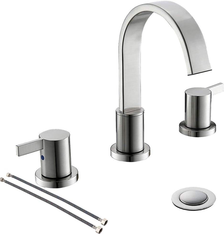 Brushed Nickel 8-Inch Widespread Bathroom Faucet with Metal Pop-Up Drain