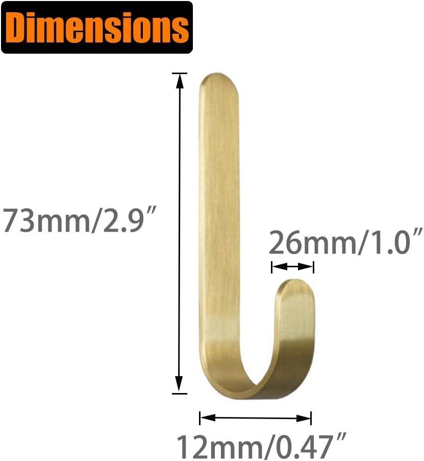 Golden Brass Bathroom Towel Hook - No Drill, Adhesive Installation - 2-Pack of Shower Kitchen Wall Hanging Hooks - Tasteful Design for Coats, Towels, and More - Easy Install -
