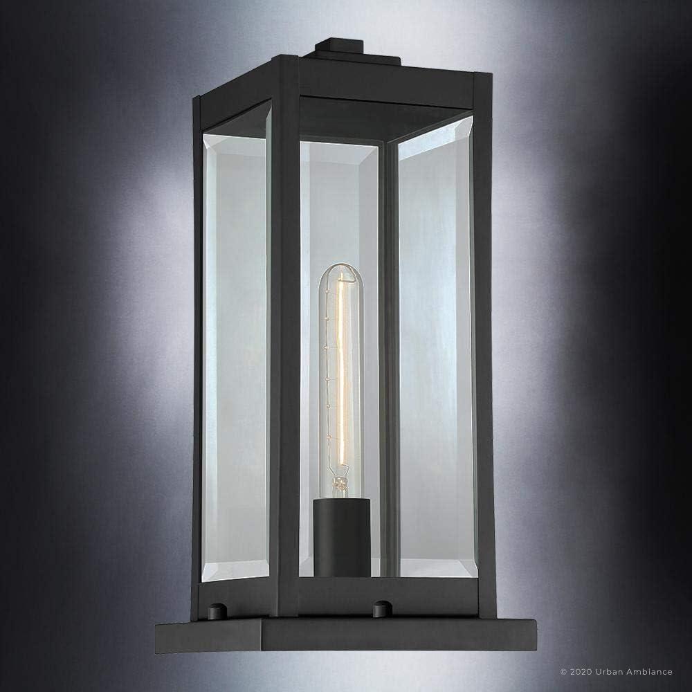 Luxury Modern Farmhouse Outdoor Post Light, 16.00''H x 7.50''W, with Industrial Style Elements, Minimalist Design, Natural Black Finish and Clear Beveled Glass, UQL1336