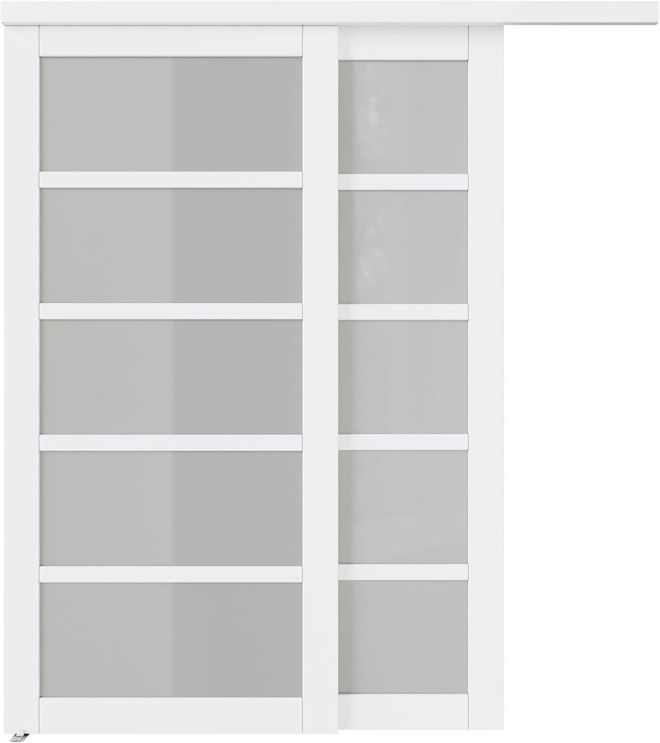 JUBEST 5-Lite Frosted Glass Sliding Closet Doors With Installation Hardware Kit