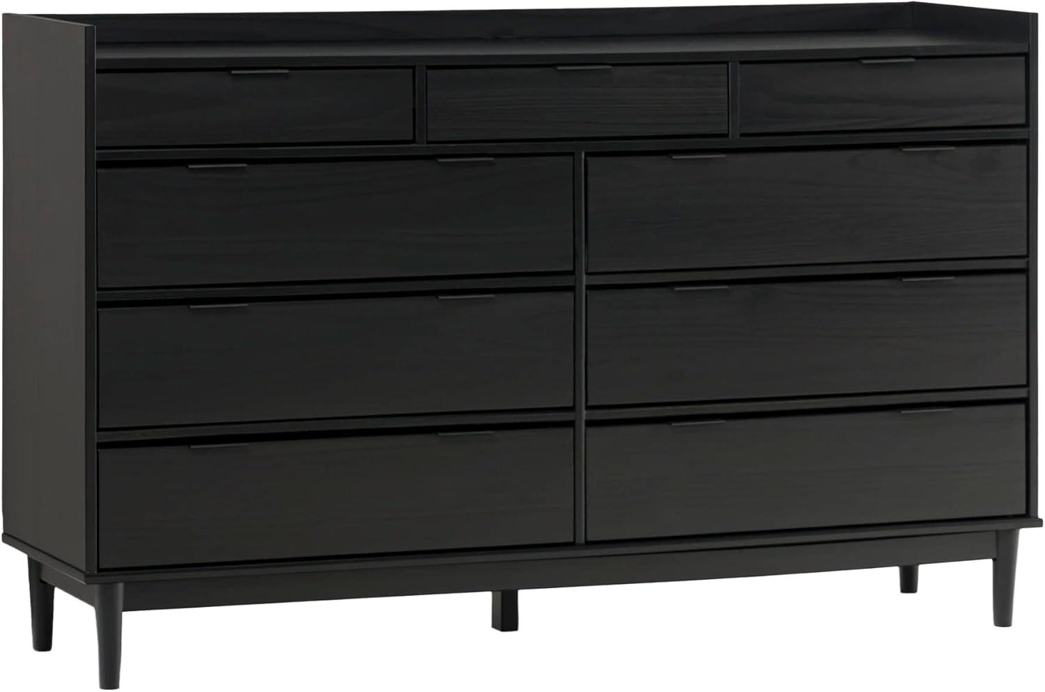 Black Solid Wood Mid-Century 9-Drawer Dresser