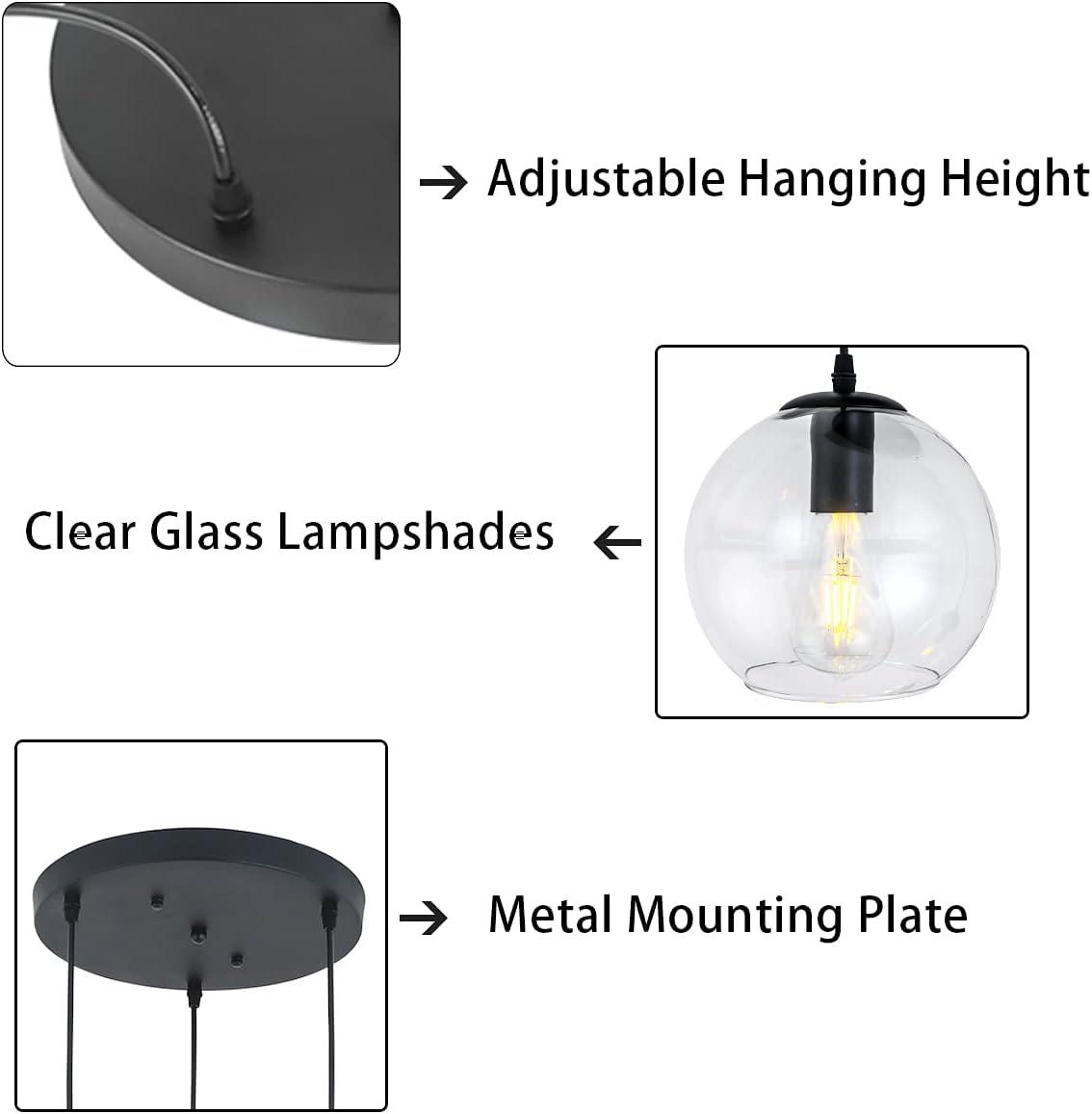 Baxter 3 Light Pendant Ceiling Light with Clear Glass, Black