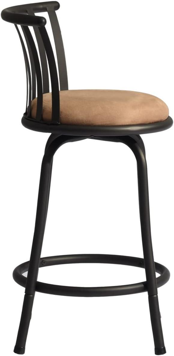 FurnitureR Brown Velvet 24'' Counter Stool Swivel High Back Barstools(Set of 2)