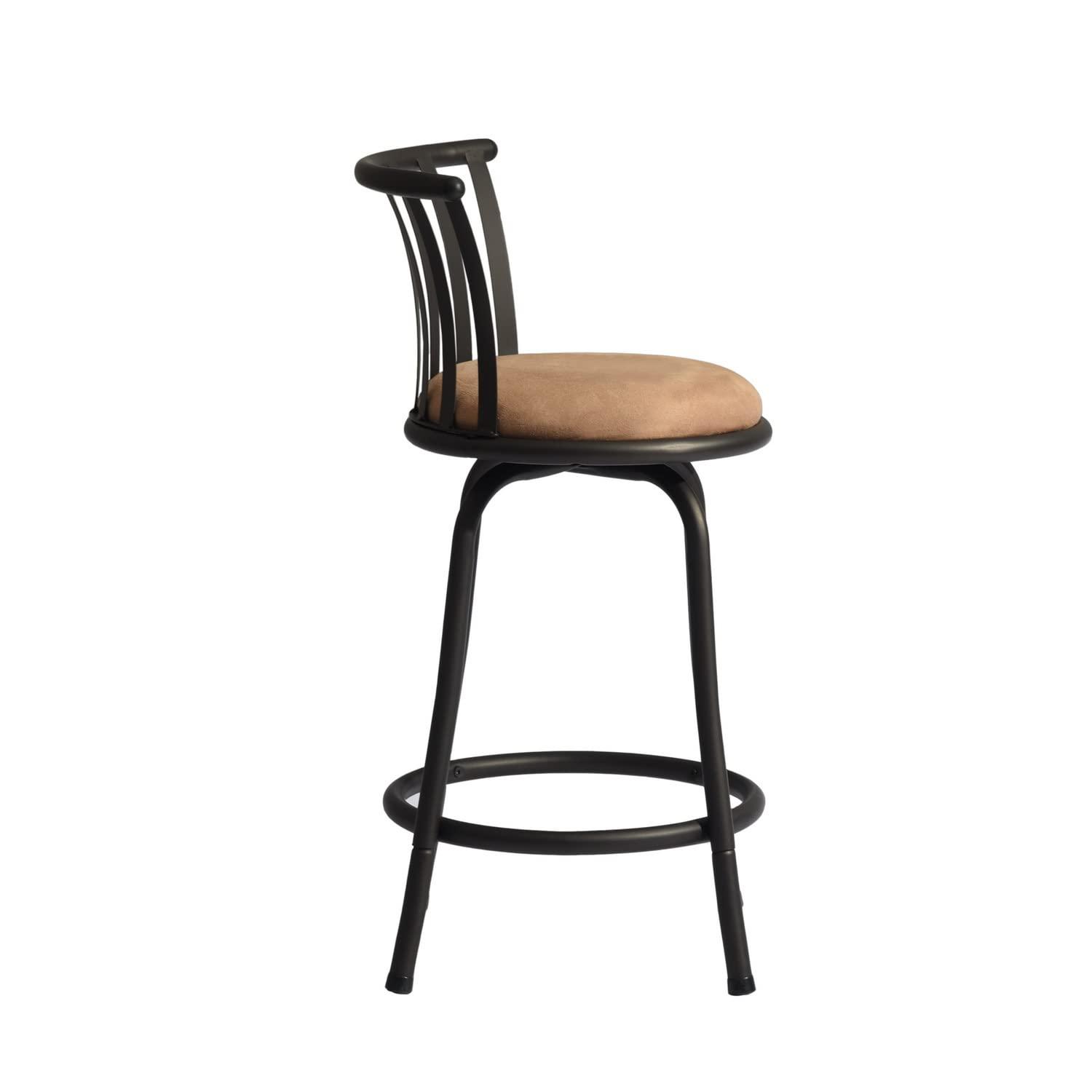 FurnitureR Brown Velvet 24'' Counter Stool Swivel High Back Barstools(Set of 2)