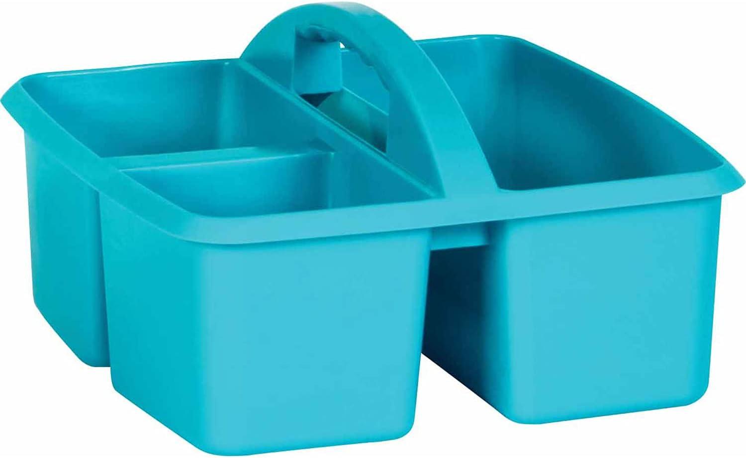 Teal Plastic Storage Caddy with Divided Compartments