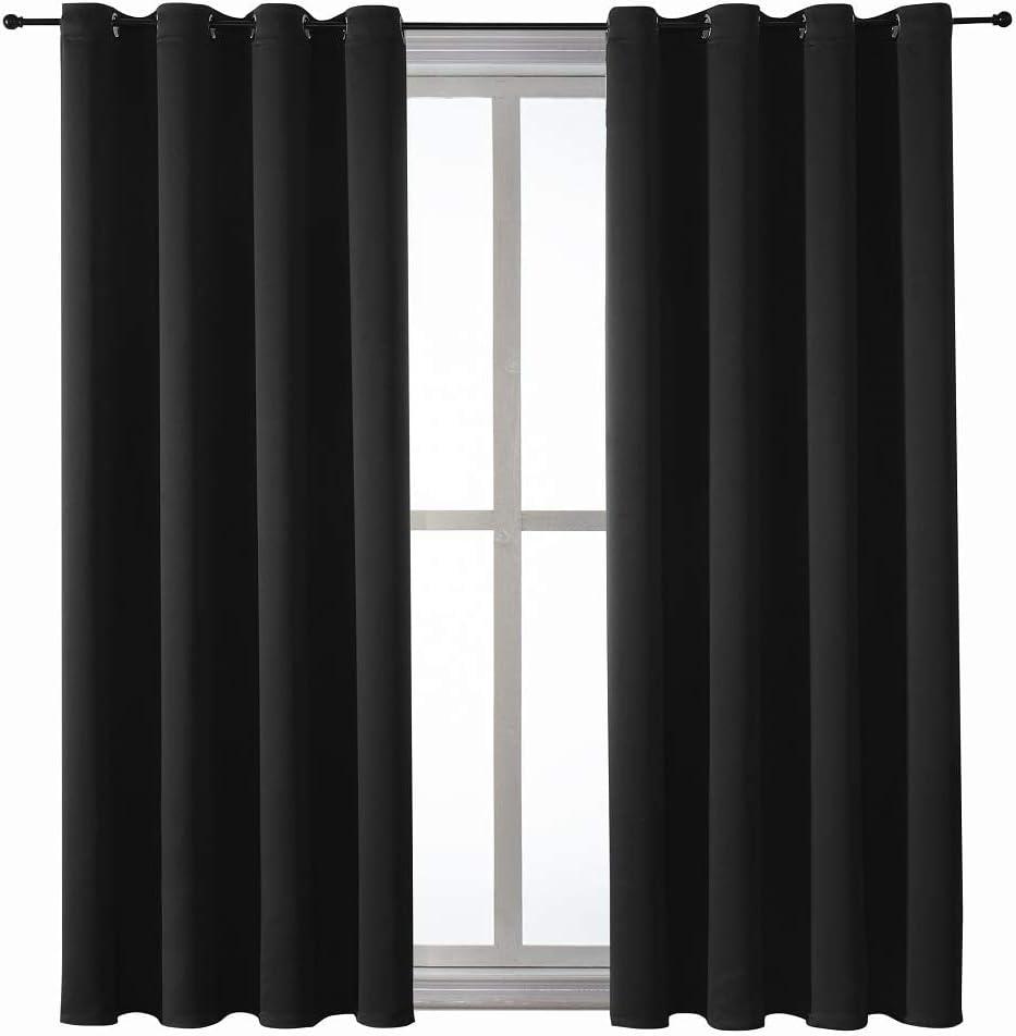 Coodeto Short Blackout Curtains Black, Set of 2, W52 x L63 - Blackout Curtains for Kitchen and Kids Bedroom