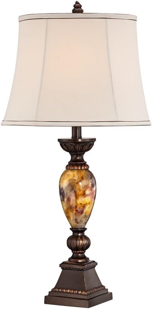 Kathy Ireland Mulholland Traditional Table Lamp 30" Tall Brown Gold Faux Marble Aged Bronze Off White Oval Shade for Bedroom Living Room Bedside Kids